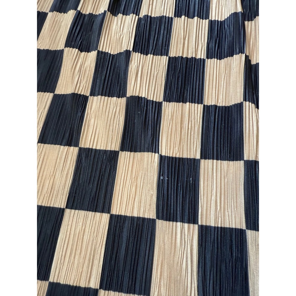 Silence + Noise Checkered Plisse Wide Leg Pants Navy Tan Small Elastic Waist - Picture 13 of 14